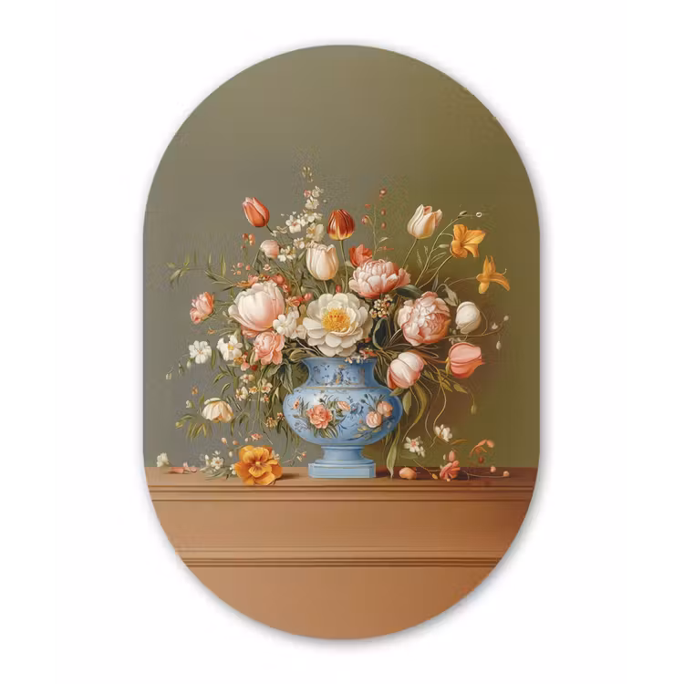 Muurovaal - Glas - Neutral - Bloemen - Boeket - Vaas — 1