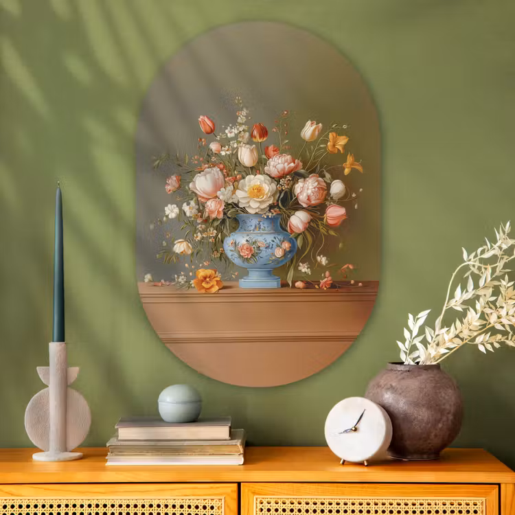 Muurovaal - Glas - Neutral - Bloemen - Boeket - Vaas — 2
