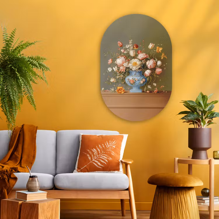 Muurovaal - Glas - Neutral - Bloemen - Boeket - Vaas — 3