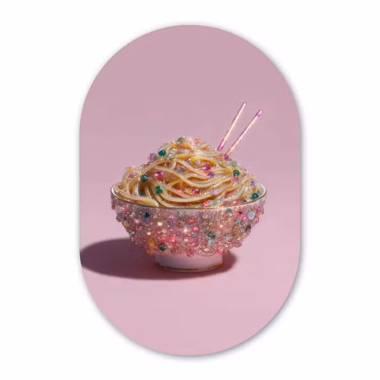 Muurovaal - Glas - Noodles - Edelstenen - Stokjes - Roze — 1
