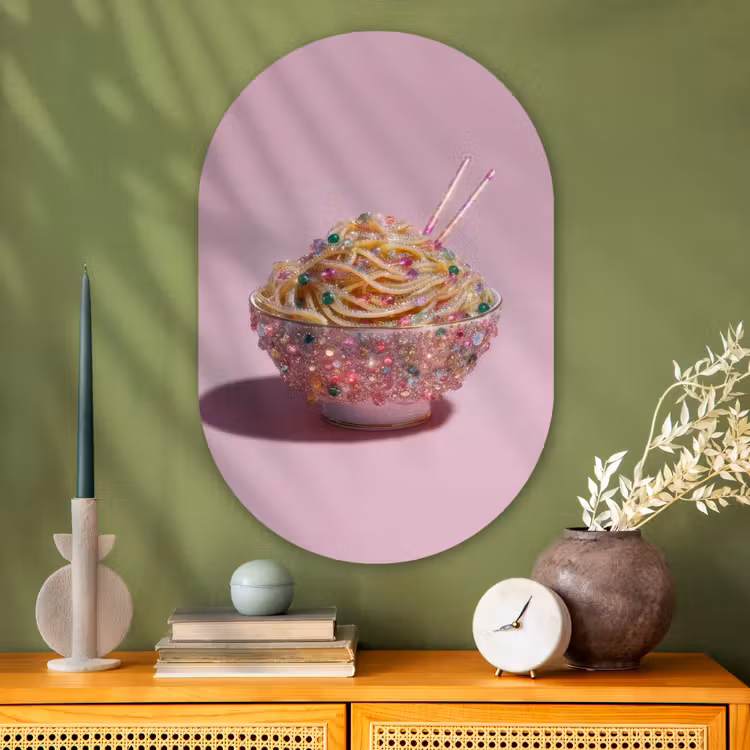 Muurovaal - Glas - Noodles - Edelstenen - Stokjes - Roze — 2