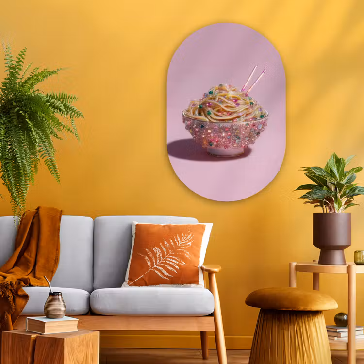 Muurovaal - Glas - Noodles - Edelstenen - Stokjes - Roze — 3