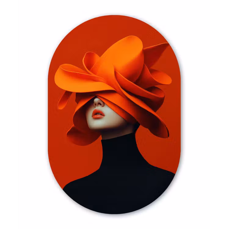 Muurovaal - Glas - Oranje - Hoed - Vrouw — 1