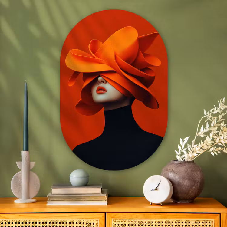 Muurovaal - Glas - Oranje - Hoed - Vrouw — 2