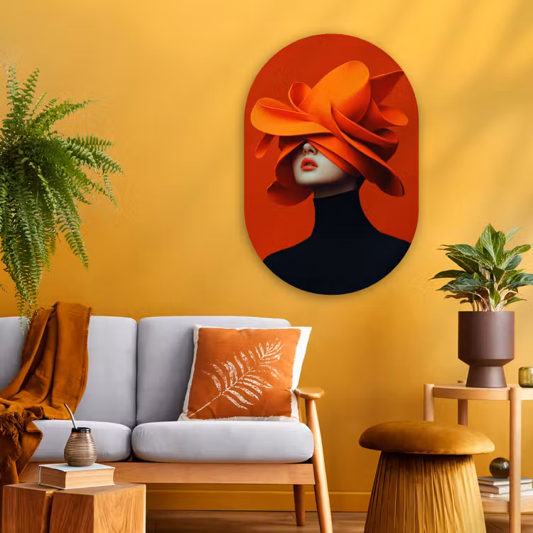 Muurovaal - Glas - Oranje - Hoed - Vrouw — 3