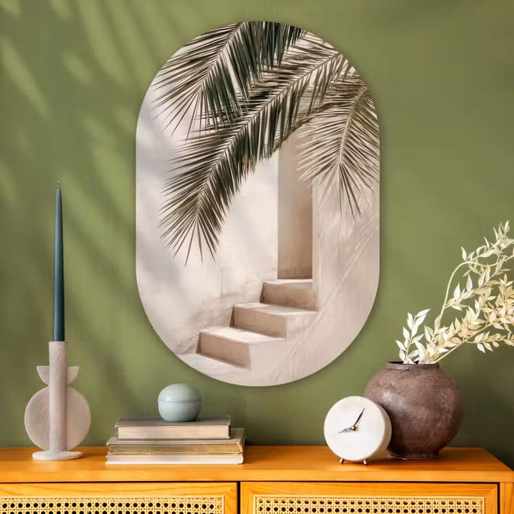 Muurovaal - Glas - Palmboom - Schaduw - Trap - Beige — 2