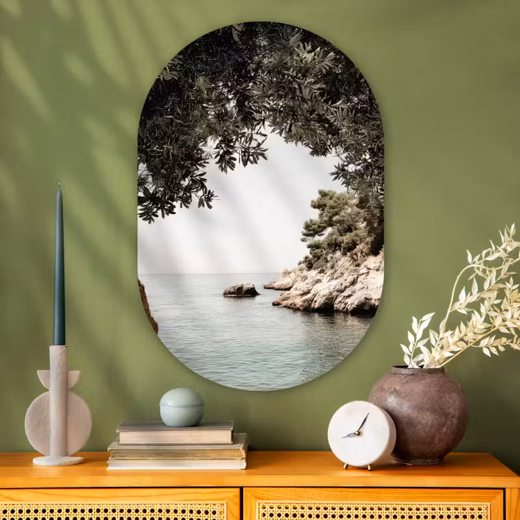 Muurovaal - Glas - Rotsen - Zee - Boom - Groen — 2