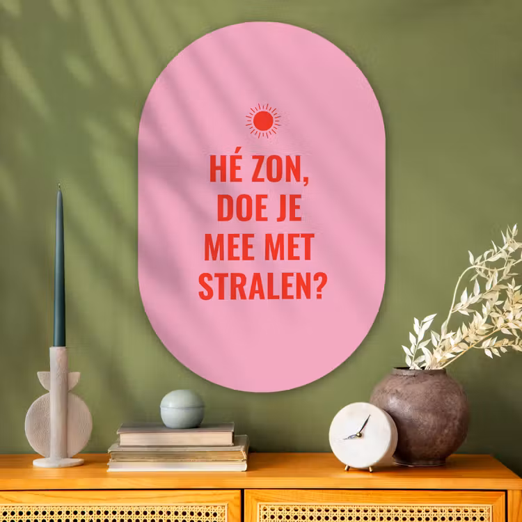 Muurovaal - Glas - Roze - Zon - Quote — 2