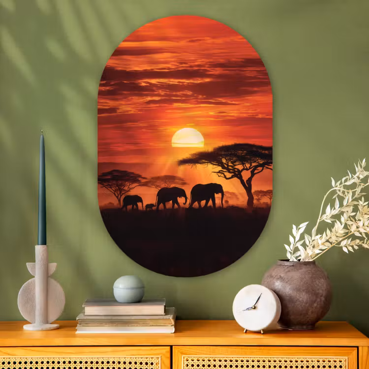 Muurovaal - Glas - Savanne - Olifanten - Zonsondergang — 2
