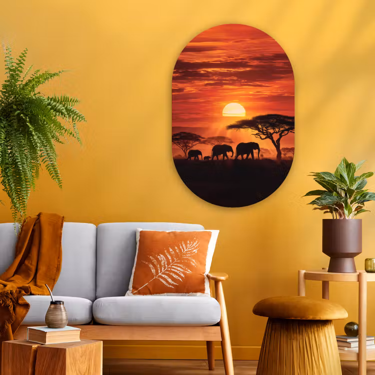Muurovaal - Glas - Savanne - Olifanten - Zonsondergang — 3
