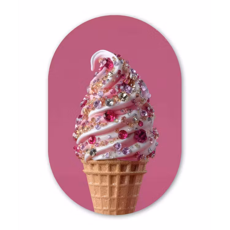 Muurovaal - Glas - Softijs - Edelstenen - Roze - Hoorntje — 1