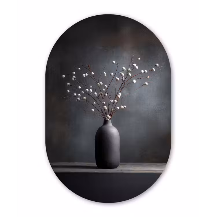 Muurovaal - Glas - Takken - Vaas - Bolletjes - Wit — 1