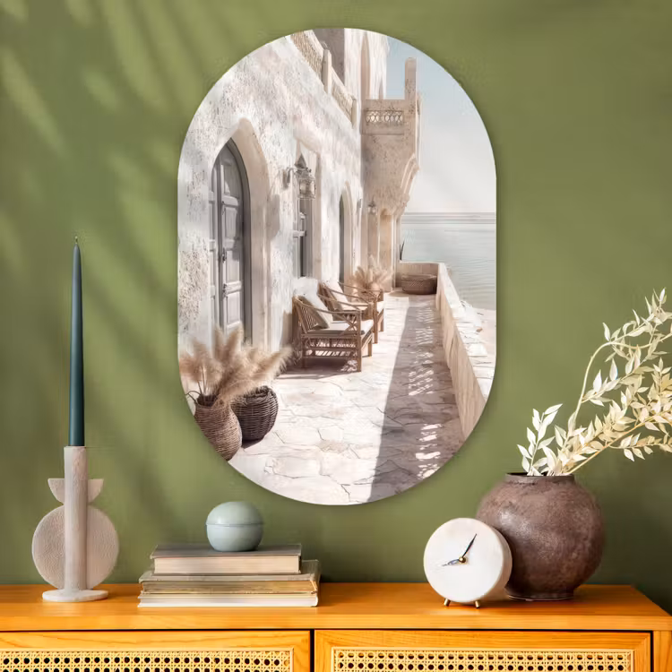 Muurovaal - Glas - Terras - Stoelen - Strand - Beige — 2