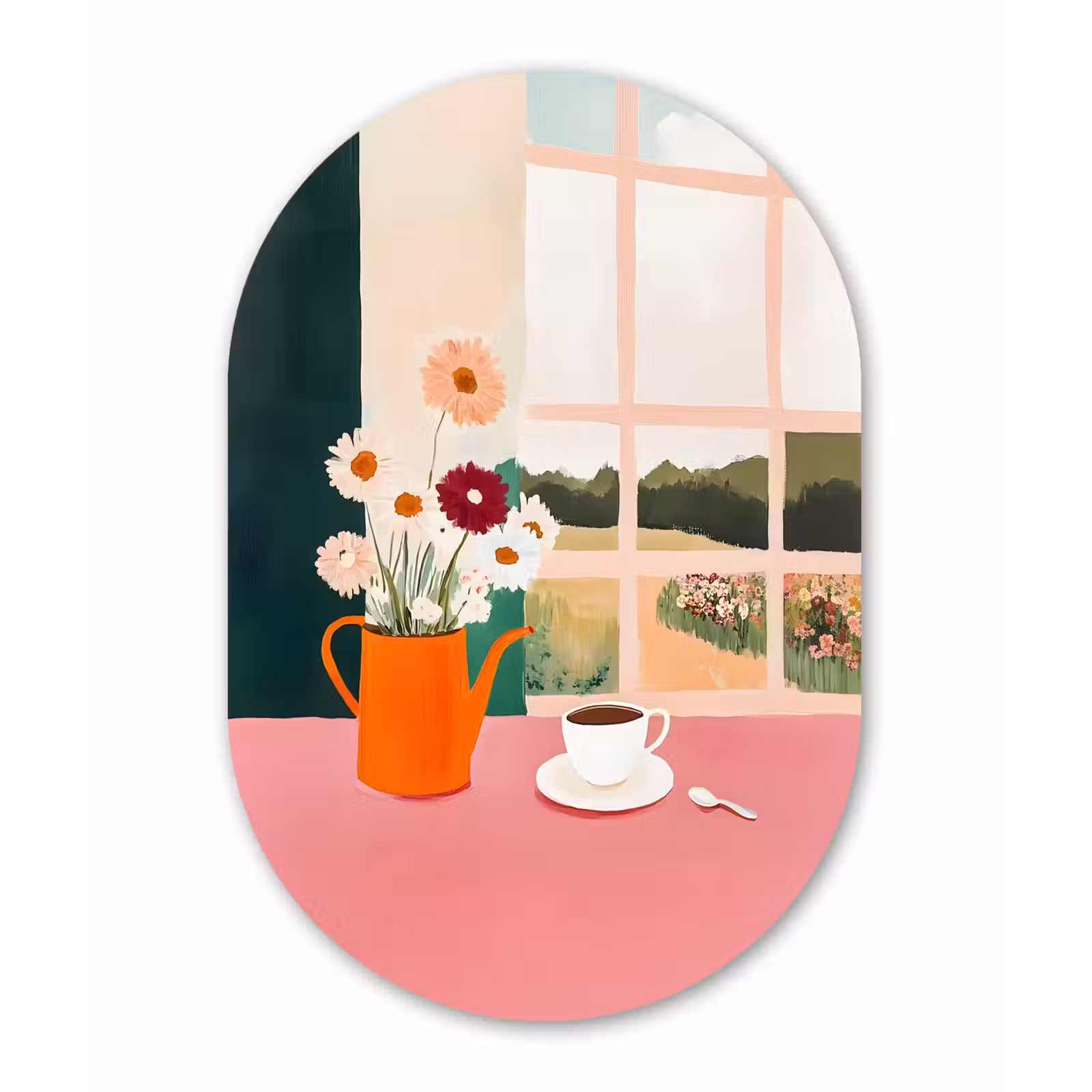 Muurovaal - Glas - Bloemen - Koffie - Raam — 1