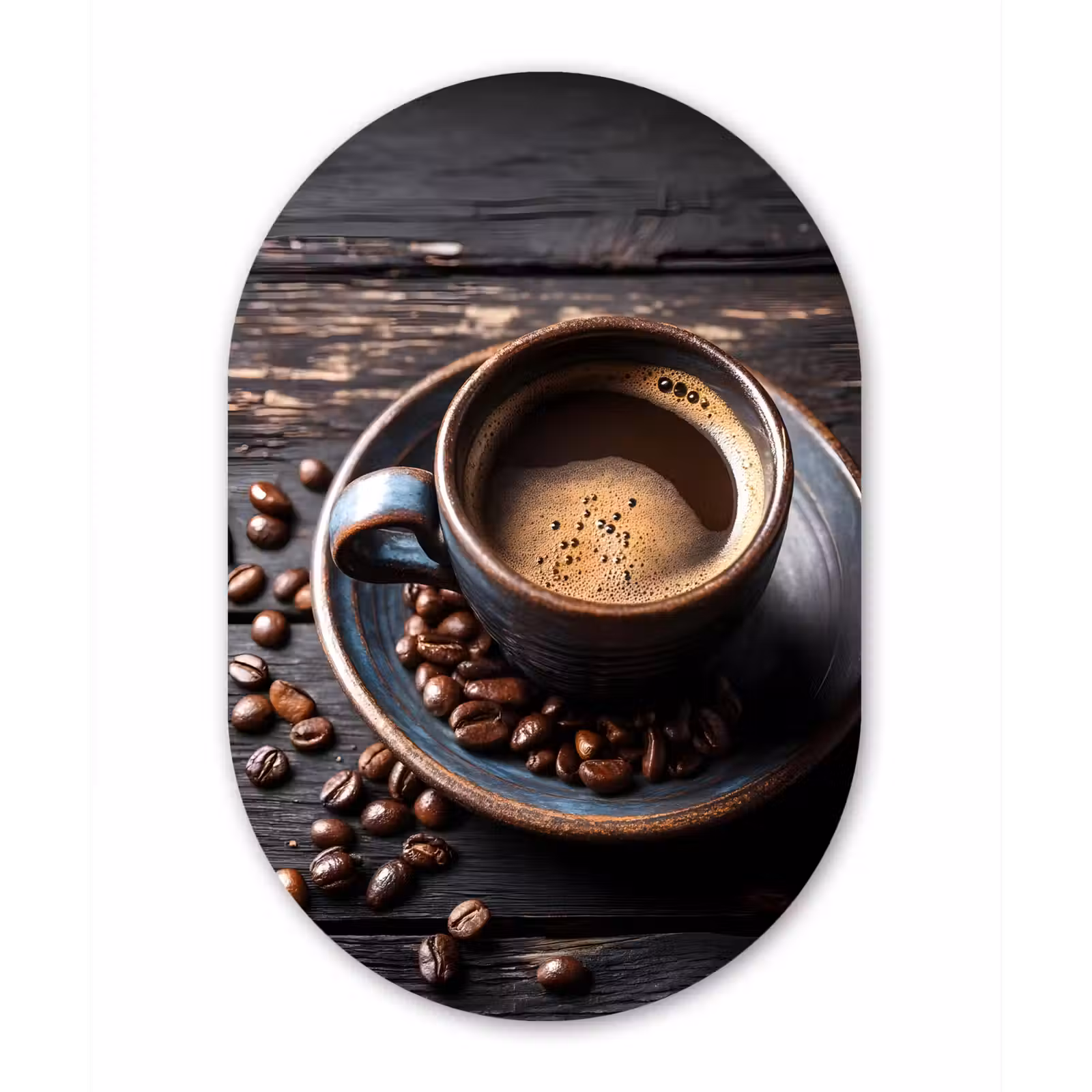 Muurovaal - Glas - Kop - Koffie - Hout - Bonen — 1