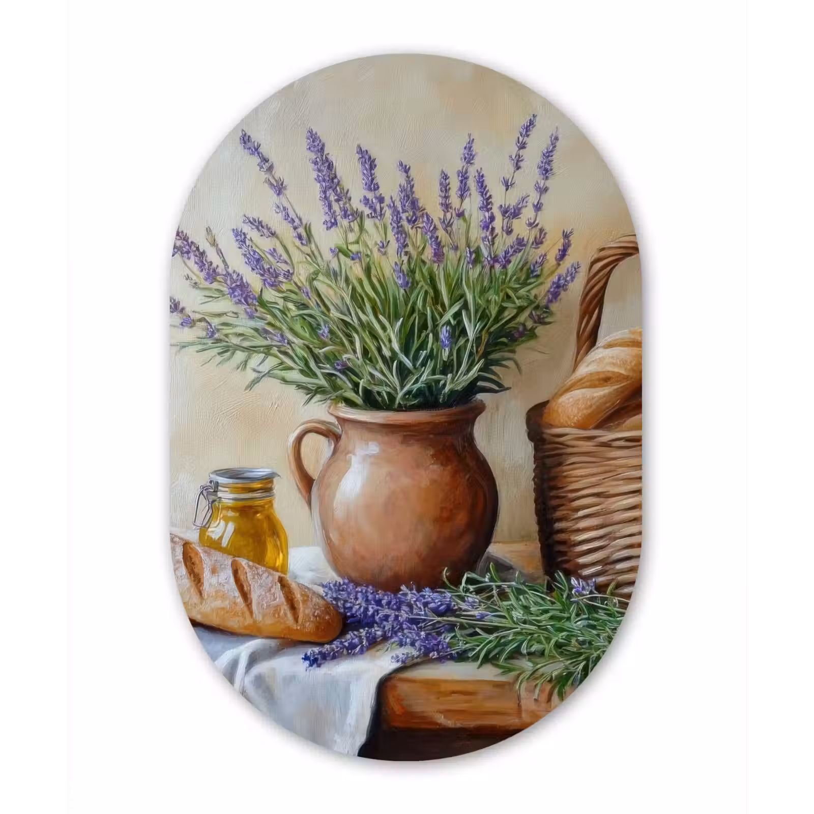 Muurovaal - Glas - Lavendel - Brood - Stilleven — 1