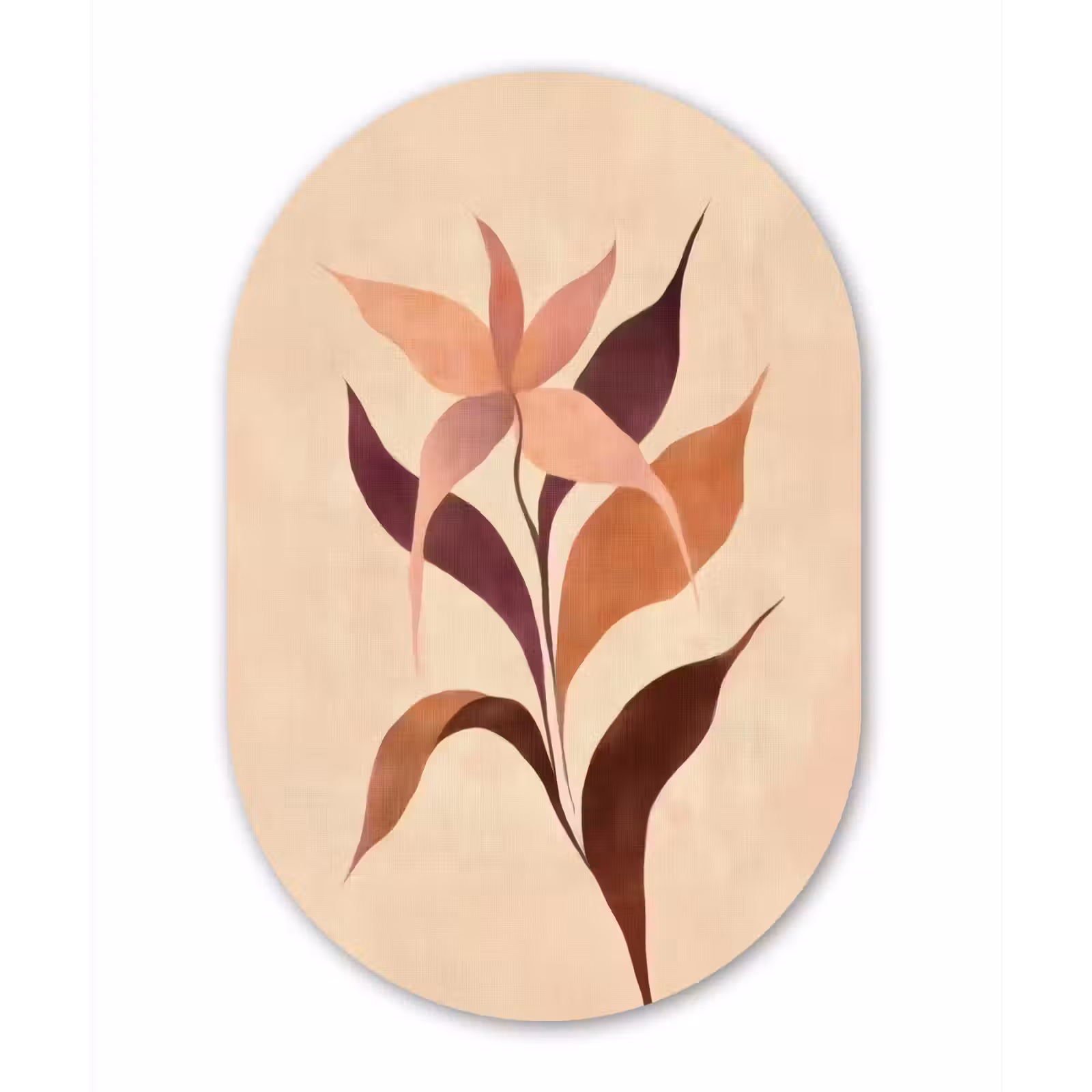 Muurovaal - Glas - Minimalistisch - Bloem - Bladeren - Beige — 1