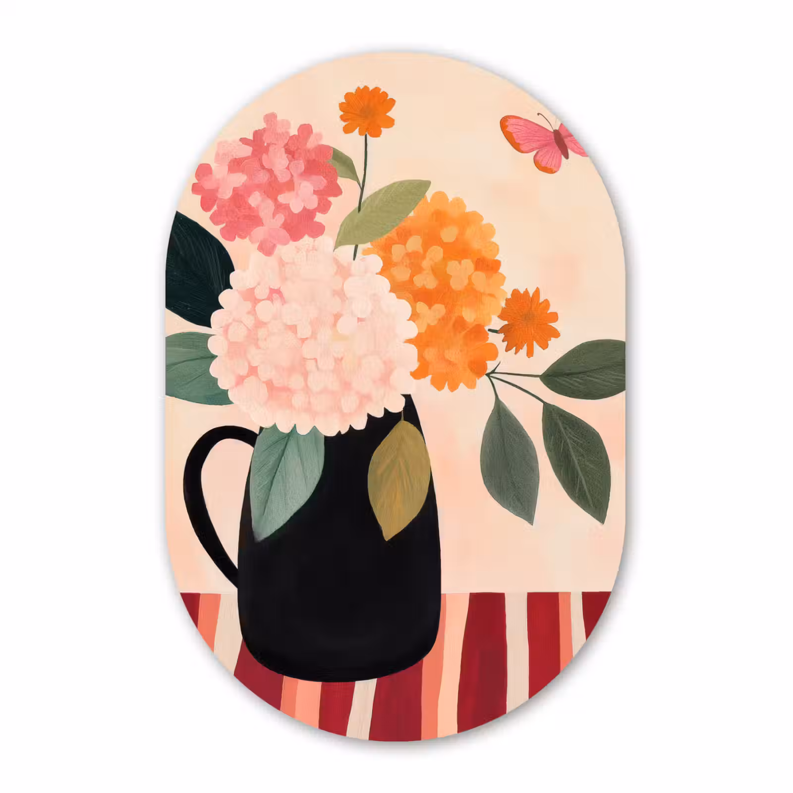 Muurovaal - Glas - Vaas - Bloemen - Vlinder - Rood — 1