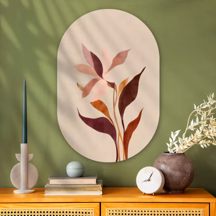 Muurovaal - Glas - Bloemen - Blaadjes - Minimalistisch - Roze — 2