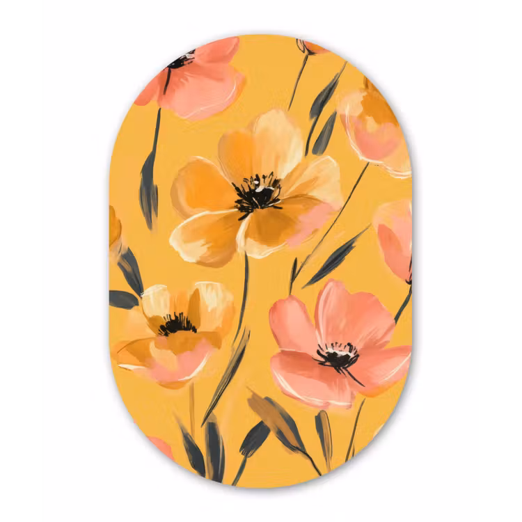 Muurovaal - Glas - Bloemen - Geschilderd - Geel — 1