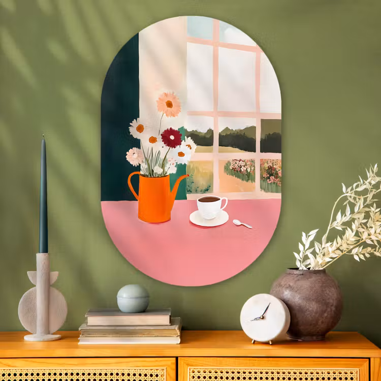 Muurovaal - Glas - Bloemen - Koffie - Raam — 2
