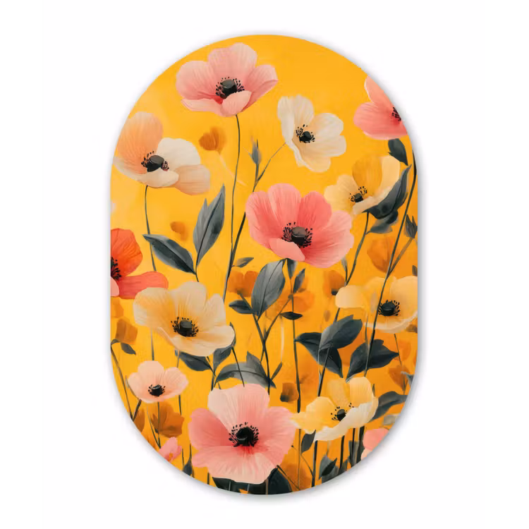 Muurovaal - Glas - Bloemen - Veld - Geel — 1