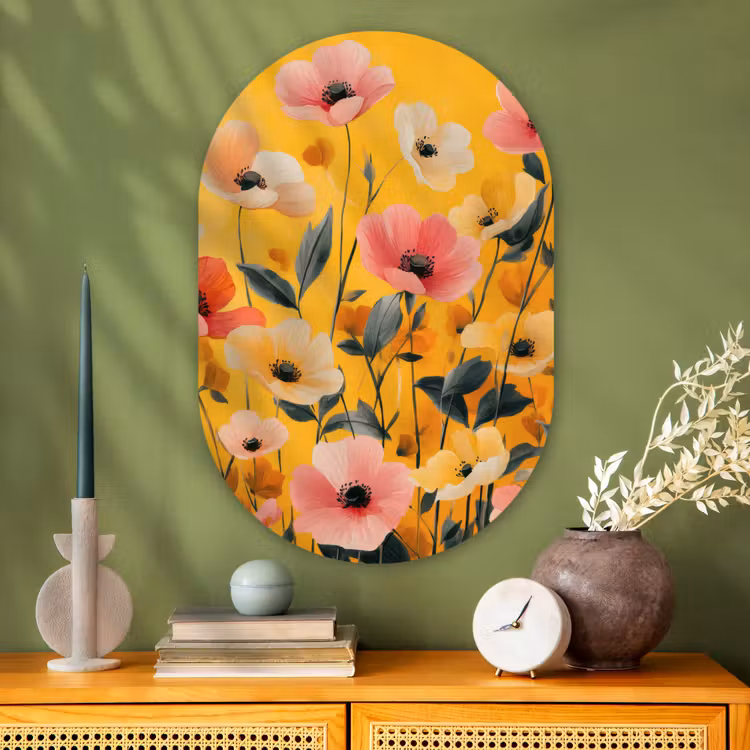 Muurovaal - Glas - Bloemen - Veld - Geel — 2