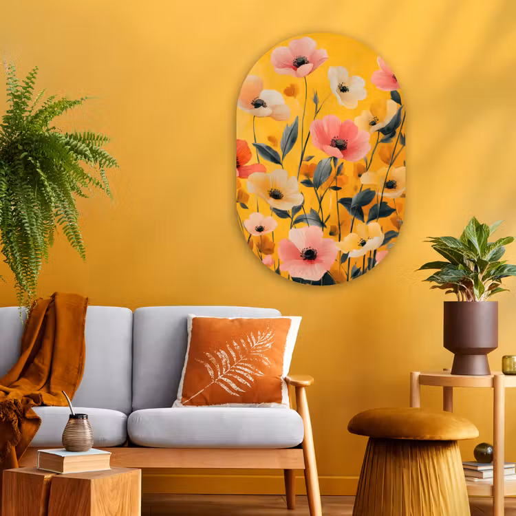 Muurovaal - Glas - Bloemen - Veld - Geel — 3