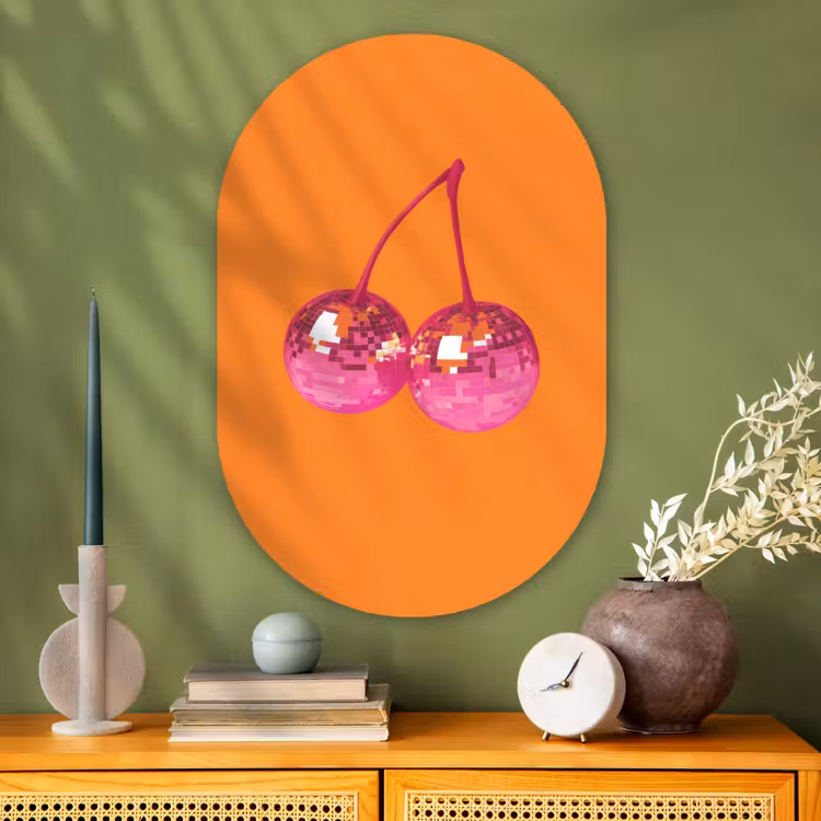 Muurovaal - Glas - Discoballen - Kers - Spiegels - Roze — 2