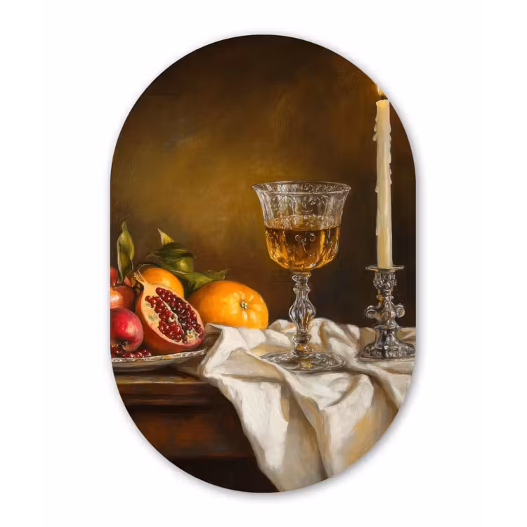 Muurovaal - Glas - Fruit - Stilleven - Wijn - Kaars — 1