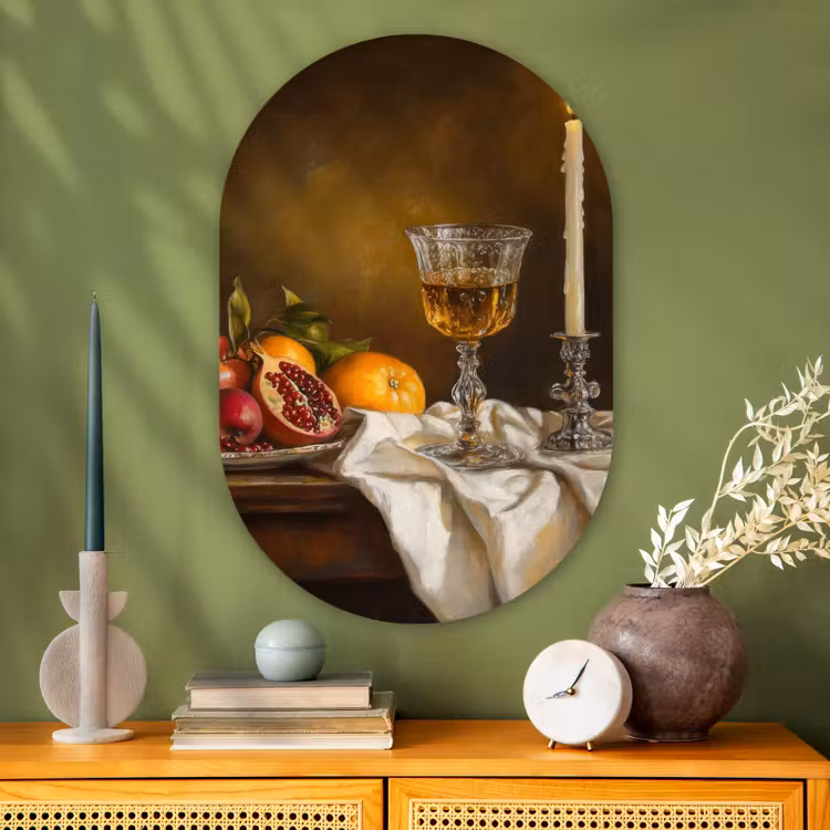 Muurovaal - Glas - Fruit - Stilleven - Wijn - Kaars — 2
