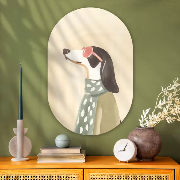 Muurovaal - Glas - Hond - Zonnebril - Sjaal — 2