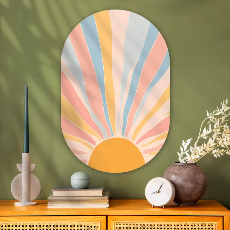 Muurovaal - Glas - Illustratie - Zon - Pastelkleuren — 2