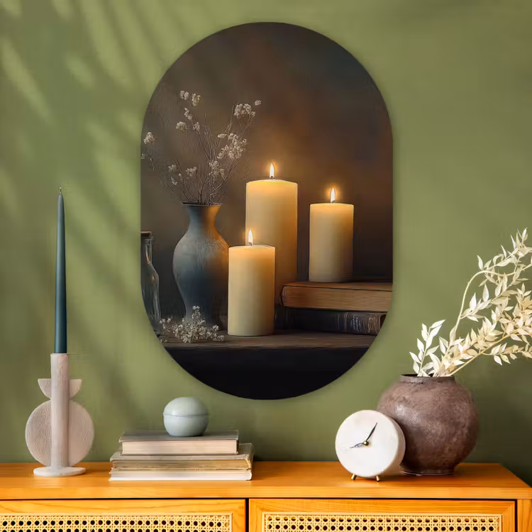 Muurovaal - Glas - Kaarsen - Stilleven - Rustiek - Boeken — 2