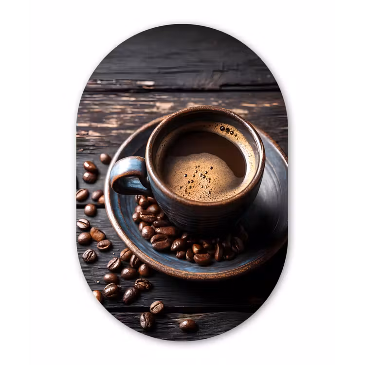 Muurovaal - Glas - Kop - Koffie - Hout - Bonen — 1