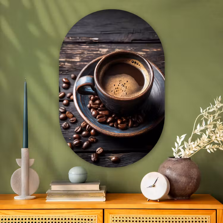 Muurovaal - Glas - Kop - Koffie - Hout - Bonen — 2
