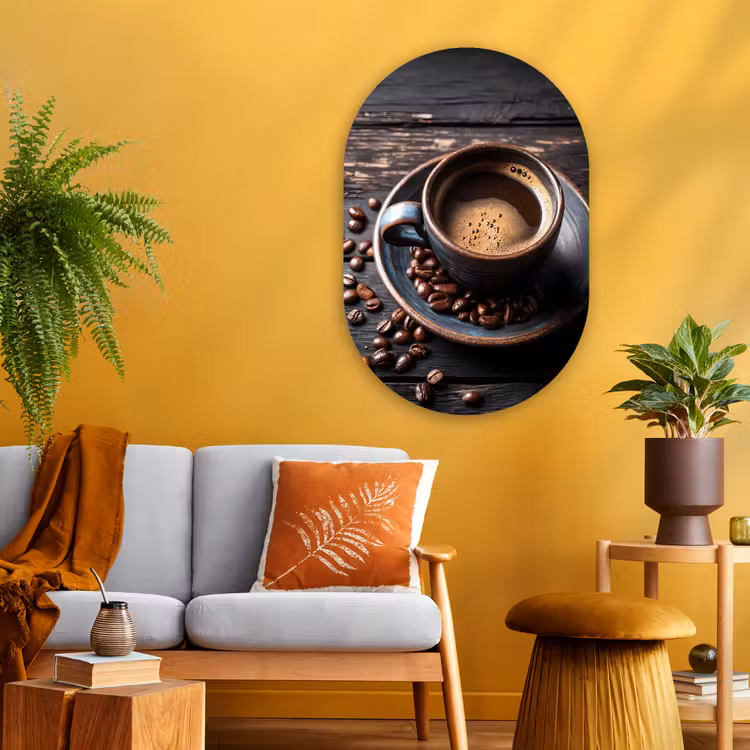 Muurovaal - Glas - Kop - Koffie - Hout - Bonen — 3