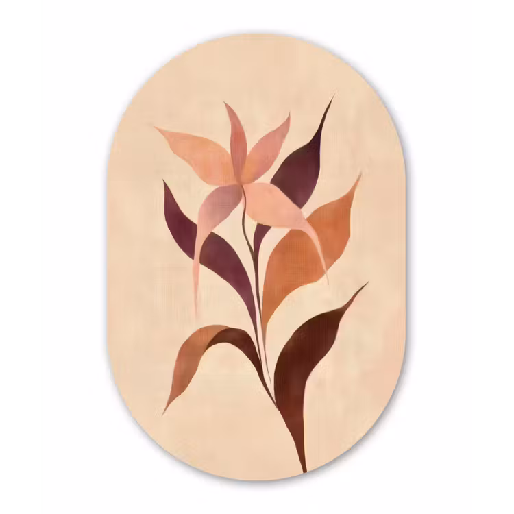 Muurovaal - Glas - Minimalistisch - Bloem - Bladeren - Beige — 1