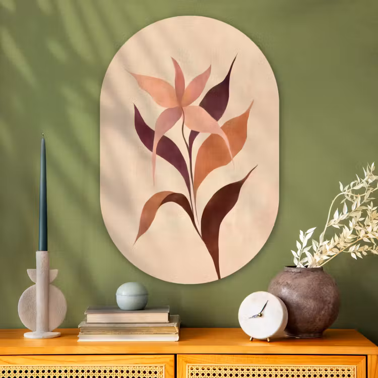 Muurovaal - Glas - Minimalistisch - Bloem - Bladeren - Beige — 2