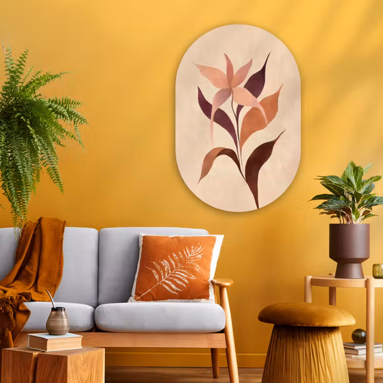 Muurovaal - Glas - Minimalistisch - Bloem - Bladeren - Beige — 3