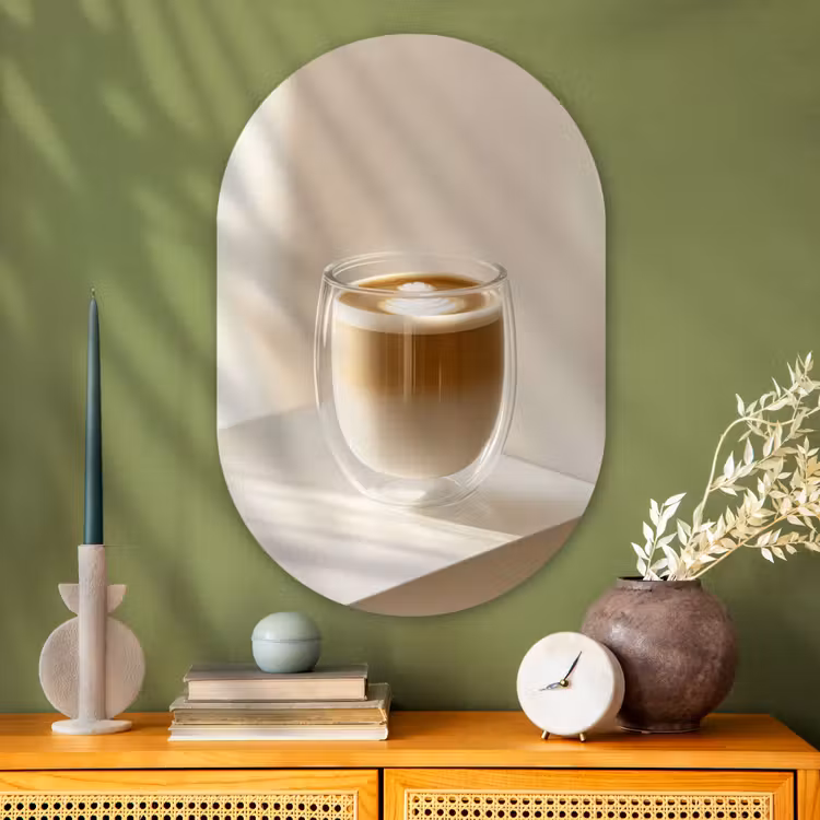 Muurovaal - Glas - Mok - Latte - Minimalistisch - Schaduw — 2