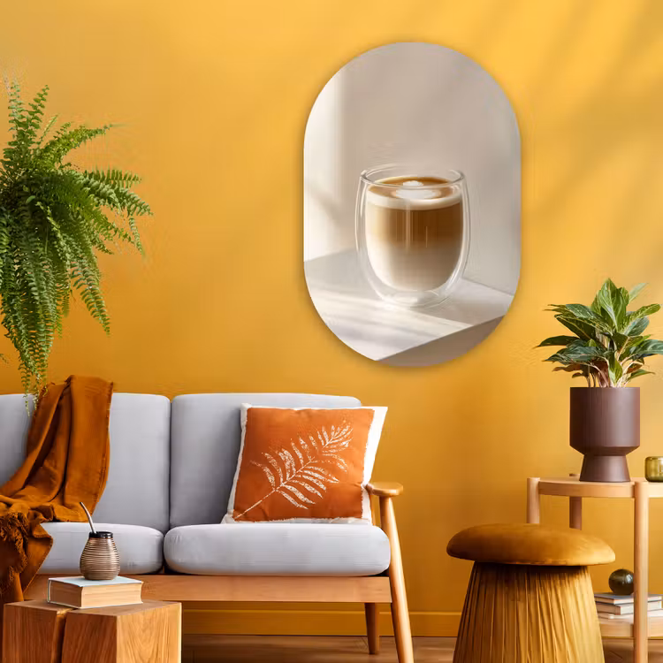 Muurovaal - Glas - Mok - Latte - Minimalistisch - Schaduw — 3
