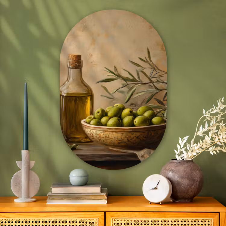 Muurovaal - Glas - Olijven - Stilleven - Vintage — 2