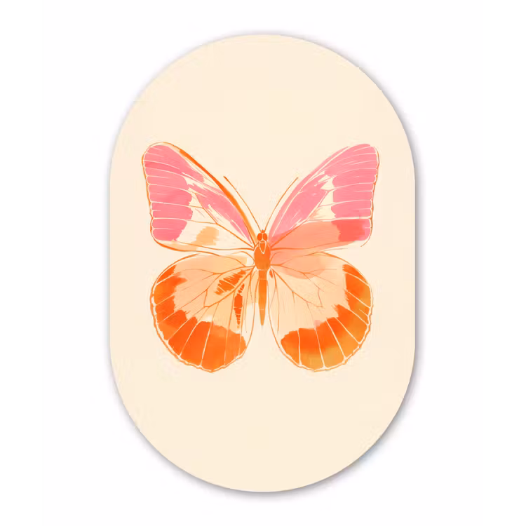 Muurovaal - Glas - Oranje - Vlinder - Minimalistisch — 1