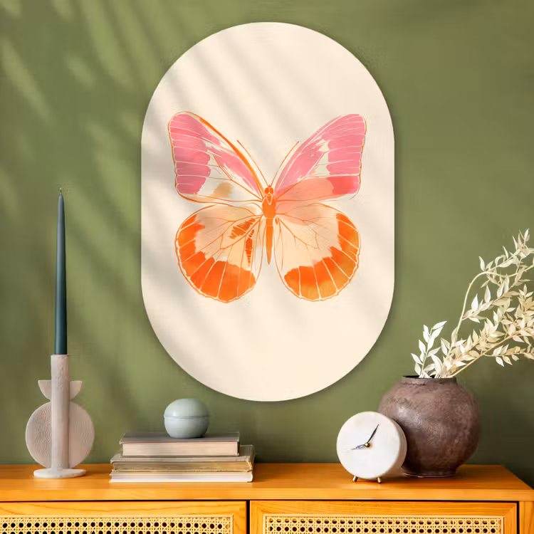 Muurovaal - Glas - Oranje - Vlinder - Minimalistisch — 2