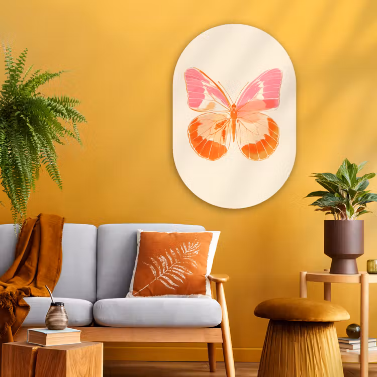 Muurovaal - Glas - Oranje - Vlinder - Minimalistisch — 3