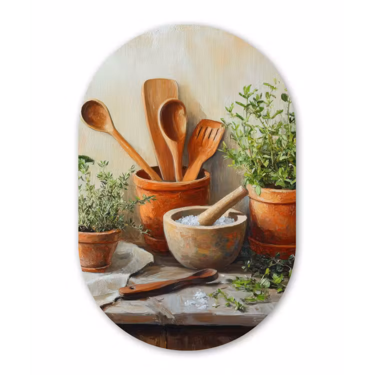 Muurovaal - Glas - Potten - Kruiden - Hout — 1