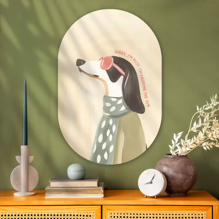 Muurovaal - Glas - Quote - Hond - Zonnebril — 2