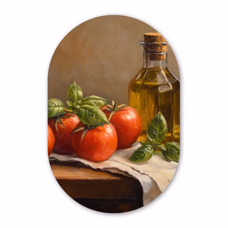 Muurovaal - Glas - Tomaten - Olijfolie - Stilleven — 1