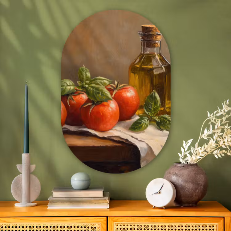 Muurovaal - Glas - Tomaten - Olijfolie - Stilleven — 2